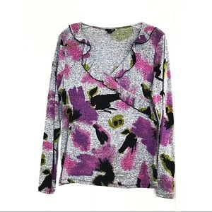 Floral Mock Wrap Knit Sweater